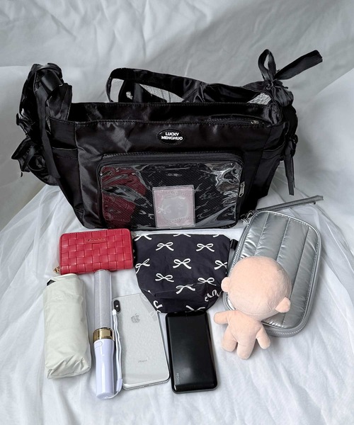 ショルダーバッグ バッグ ギャザーサテンリボン痛バッグ レディース