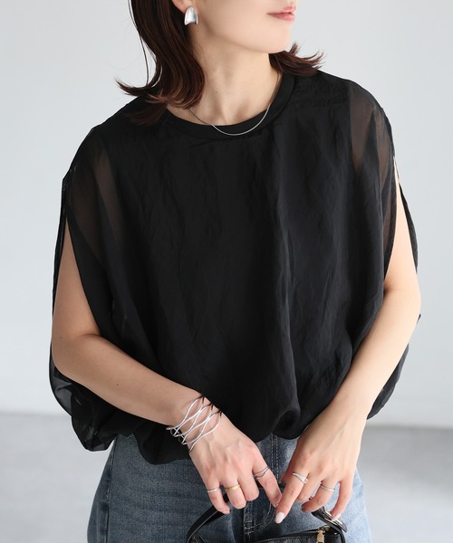 tシャツ チュールノースリーブ レディース Riberry tシャツ チュールレイヤードノースリーブトップス