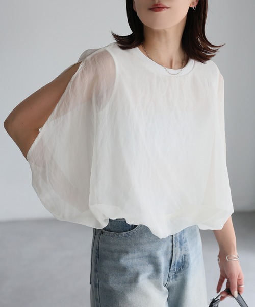 tシャツ チュールレイヤードノースリーブ582341 レディース Riberry tシャツ チュールレイヤードノースリーブトップス