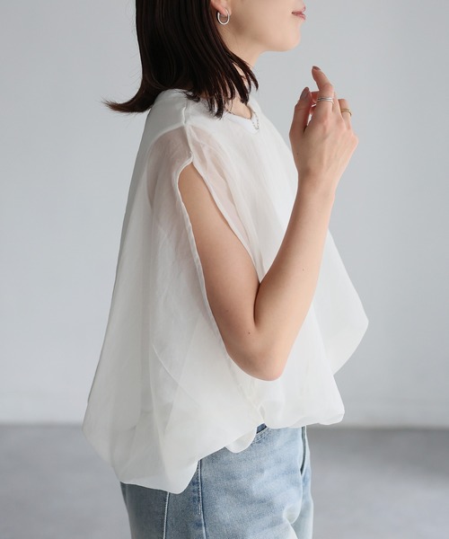 tシャツ チュールノースリーブ レディース Riberry tシャツ チュールレイヤードノースリーブトップス