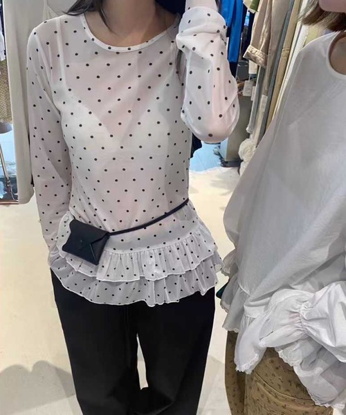 MEMECLE（メメクル） tシャツ 「 」シースルースキン ドットフリル