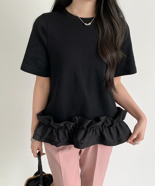 tシャツ ペプラム風 裾フリルダンボールブラウス／オケージョン