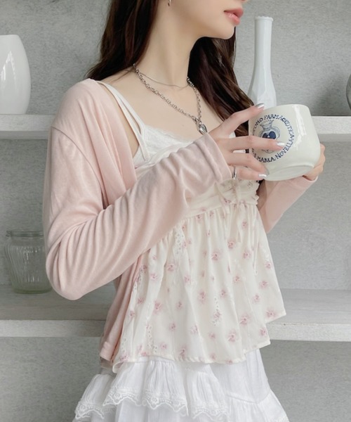 louiosy フリルカーディガン➕花柄キャミセット Louiosy カーディガン 「大きいサイズ」フリルカーディガン+