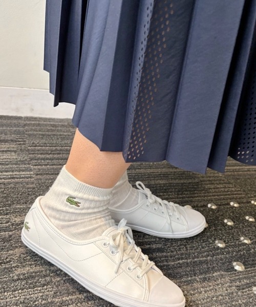 LACOSTE ワンピース レーザーカットドットライン ロングプリーツ