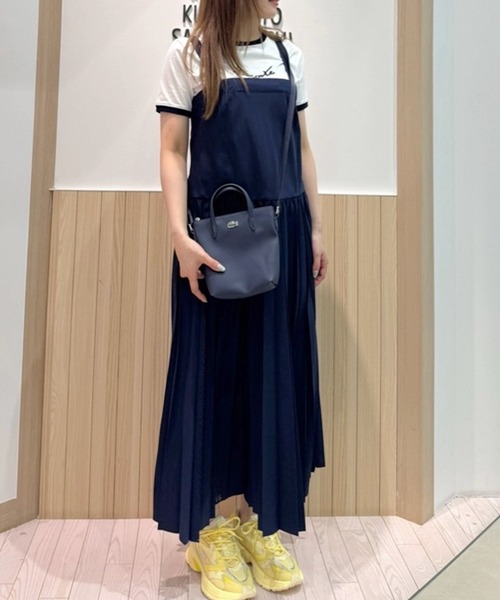 LACOSTE ワンピース レーザーカットドットライン ロングプリーツ