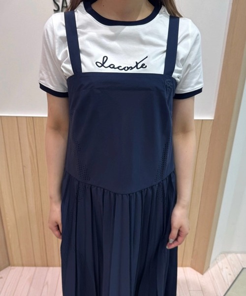 LACOSTE ワンピース レーザーカットドットライン ロングプリーツ