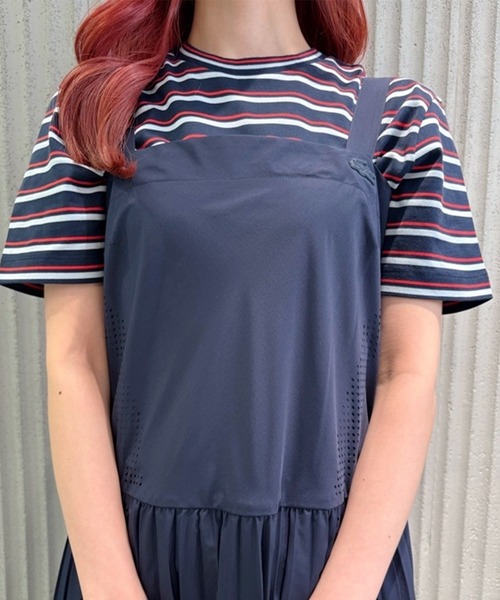 【LACOSTE】ロングプリーツストラップワンピース LACOSTE ワンピース レーザーカットドットライン ロングプリーツ