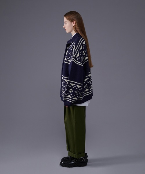 「ONCILY」 ニットカーディガン LARGE ネイビー メンズ_画像4