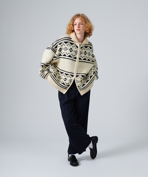 「ONCILY」 ニットカーディガン LARGE ネイビー メンズ_画像9