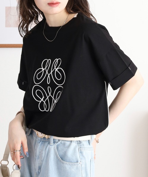 tシャツ Anna Nicola モチーフ刺繍半袖Tシャツ レディース