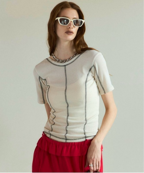 tシャツ Bicolor Stitch Rib T-shirt/バイカラーステッチリブTシャツ「MAISON SPECIAL/メゾンスペシャル」 レデ