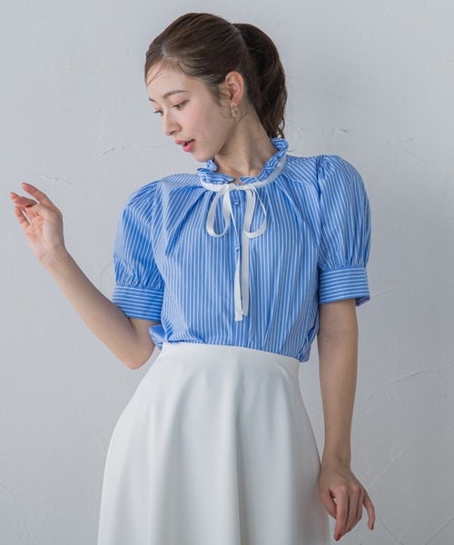 「QUEENS COURT」 半袖ブラウス M ブルー系その他 レディース
