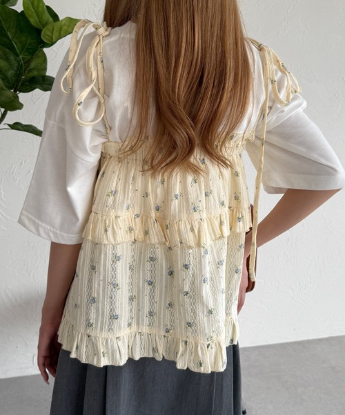 fairy grunge❤︎エルフ 妖精 小花柄 プリーツ加工 ビスチェ キラキラフラワー刺繍ビスチェ/earth music&ecology（アース