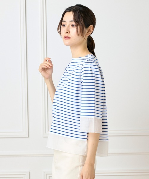 tシャツ 32Gスーピマポンチ シアー切替えプルオーバー レディース