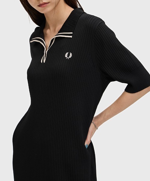 FRED PERRY ワンピース Ribbed Knitted Polo Dress／リブニット