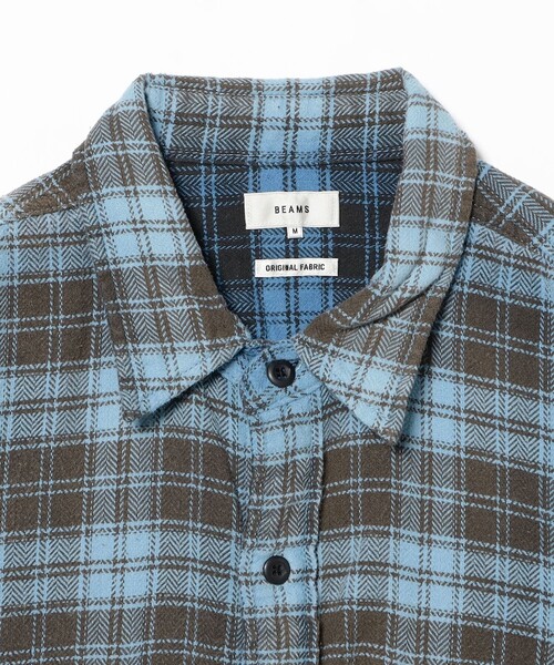 トップス BEAMS JAPAN オリジナル チェックシャツ ヘビーウェイト 青 BLUE