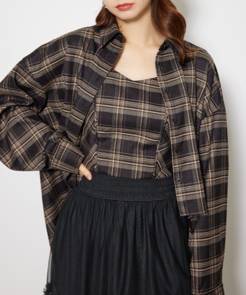 ブラウス シャツ フロントショートチェックシャツ 秋服 レディース