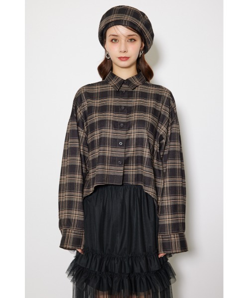 rienda ブラウス シャツ フロントショートチェックシャツ 秋服