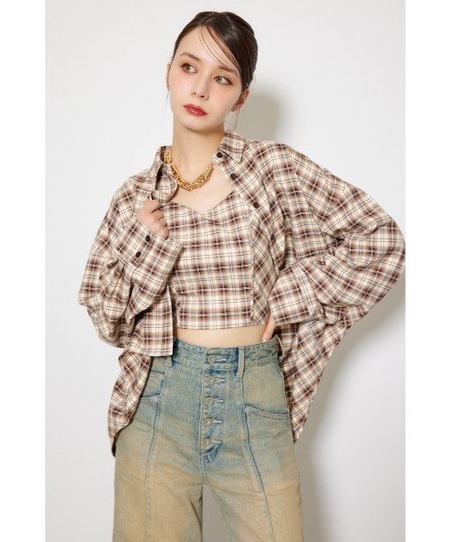 そむ様ご購入予定品 rienda ブラウス シャツ フロントショートチェックシャツ 秋服