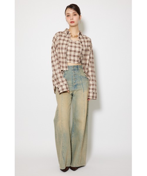 rienda ブラウス シャツ フロントショートチェックシャツ 秋服