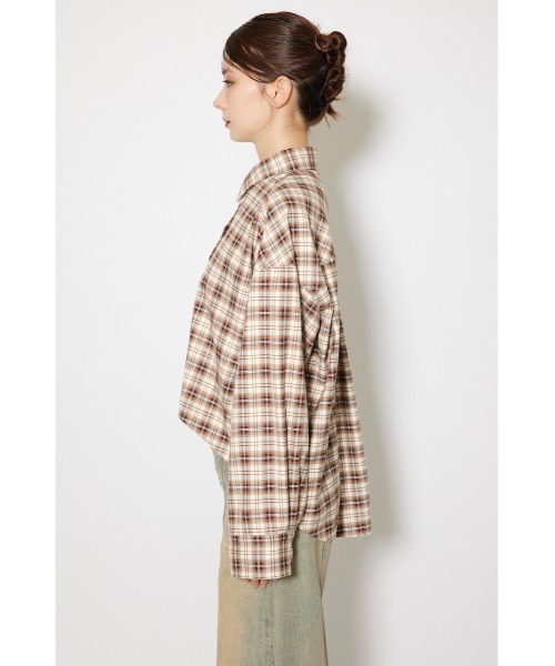 rienda ブラウス シャツ フロントショートチェックシャツ 秋服