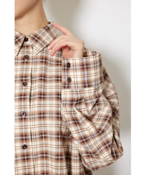rienda ブラウス シャツ フロントショートチェックシャツ 秋服