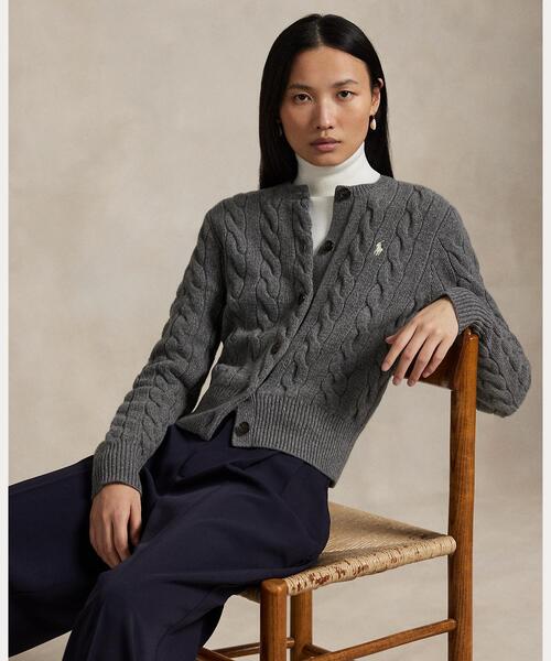 現行品◎ ポロ ラルフローレン ケーブルニット ウールカシミヤ カーディガン M ケーブルニット ウールカシミヤ カーディガン