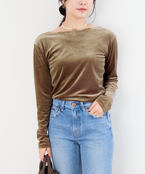 tシャツ 「GREYCHORD」ベロアロングスリーブトップス-PETRA レディース
