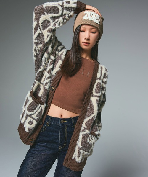 X-girl（エックスガール） カーディガン LOGO AND BUNNY JACQUARD KNIT