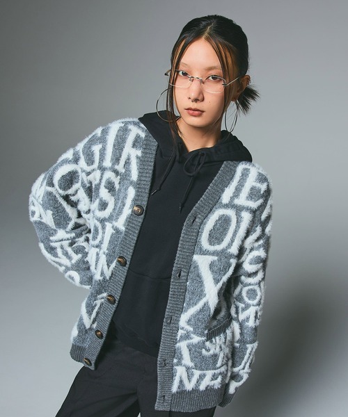 X-girl（エックスガール） カーディガン LOGO AND BUNNY JACQUARD KNIT