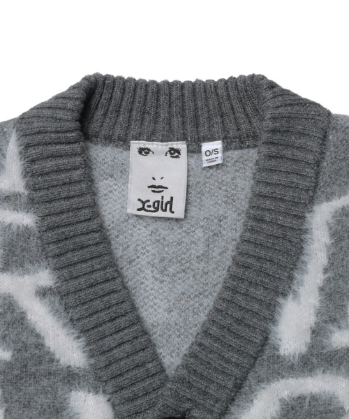カーディガン Tulle Logo Cardigan X-girl（エックスガール） カーディガン LOGO AND BUNNY JACQUARD KNIT