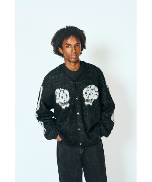 未使用 セーター カーディガン 骨格 スカル 日本スカジャン unisex 美品 THRIFTY LOOK カーディガン スリフティルック / RAGLAN SLEEVE LOGO