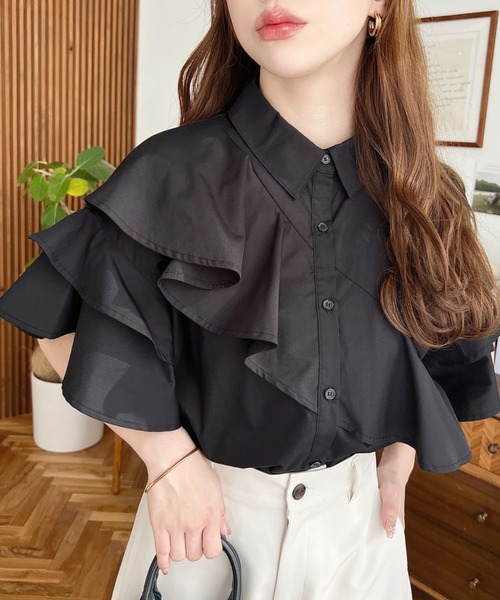 「moment+」 半袖ブラウス L ブラック レディース_画像2