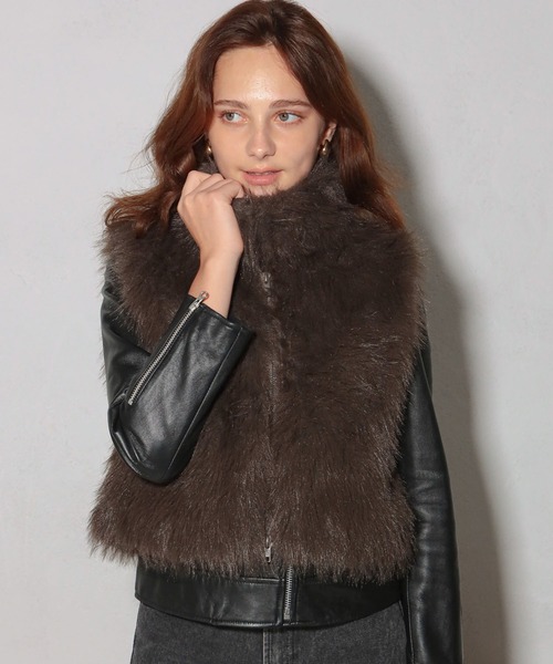 ショートファージレ VitaFelice（ヴィータフェリーチェ） ベスト ジレ ショート丈 ファー