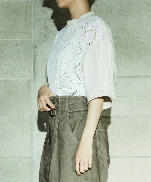 「alcali」 半袖カットソー FREE オフホワイト レディース_画像3