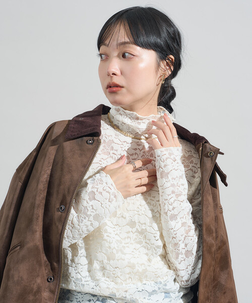 NINE 起毛素材レーストップス 起毛シアーレース長袖トップス [C7816] - レディースファッション通販