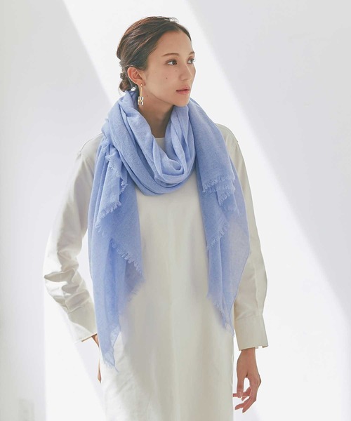 美品★Chloe カシミヤ100％　マフラー　ストール　ブルー　水色 IMC ストール マフラー カシミヤ100％ 無地 エアリーストール