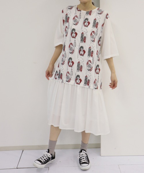 「haupia」 半袖ワンピース MEDIUM ネイビー レディース_画像3