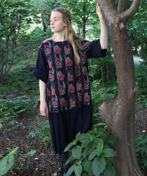 「haupia」 半袖ワンピース MEDIUM ネイビー レディース_画像7