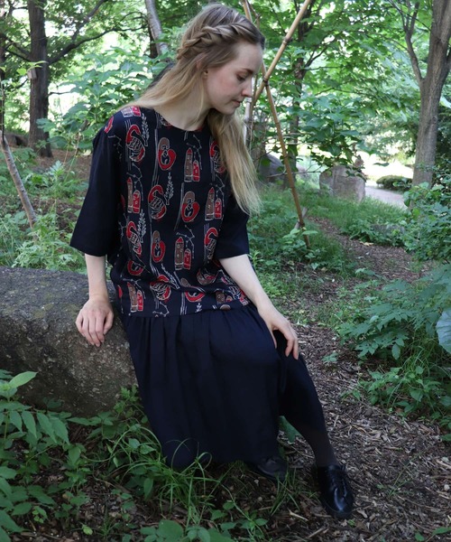 「haupia」 半袖ワンピース MEDIUM ネイビー レディース_画像8