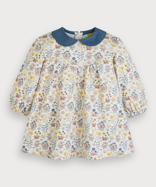 ワンピース 総柄ブルーフラワー長袖ワンピース キッズ 子供服 女の子