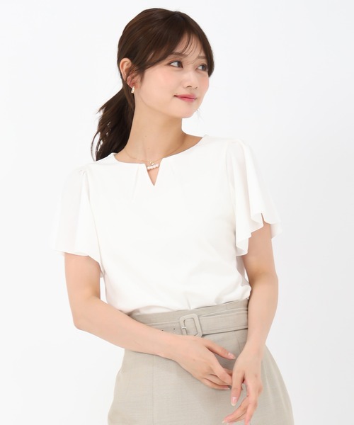 「MISCH MASCH」 半袖ブラウス フリ- ホワイト レディース_画像4