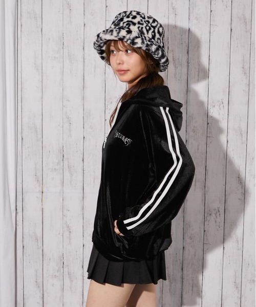 パーカー 「ベロア×ドラゴン刺繍」サイドラインジップパーカー