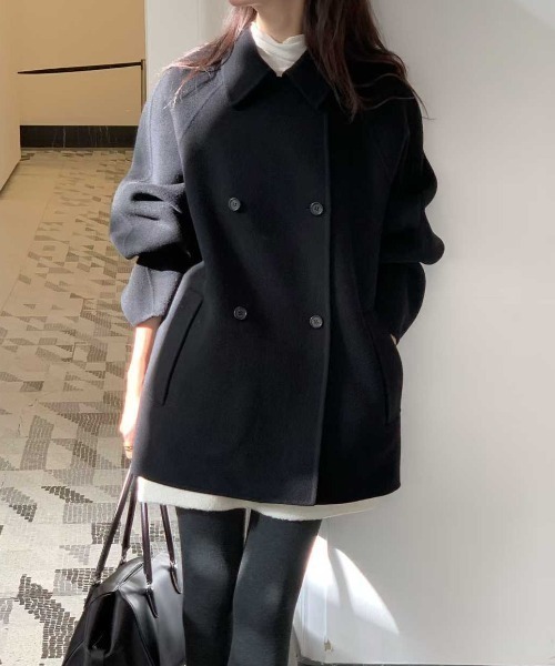 FAVORITO ピーコート pコート 襟付きダブルブレストメルトンコート