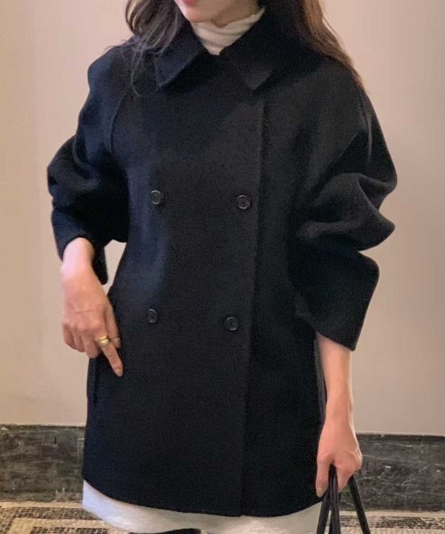 FAVORITO ピーコート pコート 襟付きダブルブレストメルトンコート