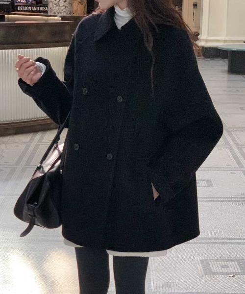FAVORITO ピーコート pコート 襟付きダブルブレストメルトンコート