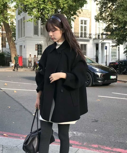 FAVORITO ピーコート pコート 襟付きダブルブレストメルトンコート