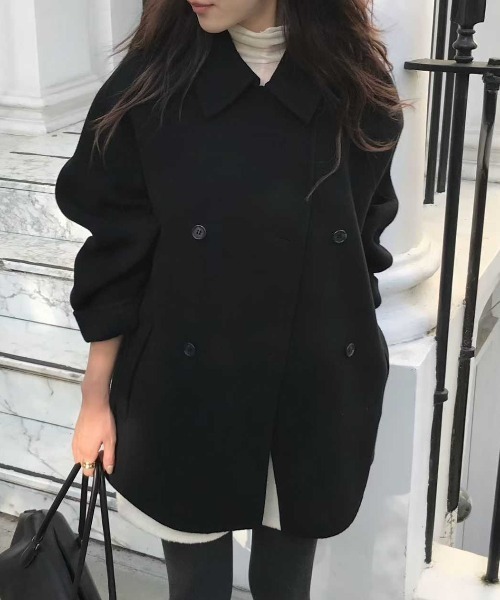 FAVORITO ピーコート pコート 襟付きダブルブレストメルトンコート