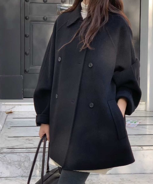 FAVORITO ピーコート pコート 襟付きダブルブレストメルトンコート