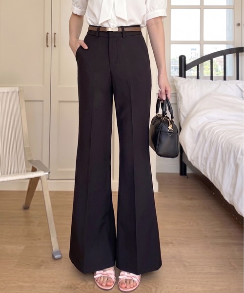 Ada. スラックス パンツ きれいめ ハイウエスト センタープレス フレア